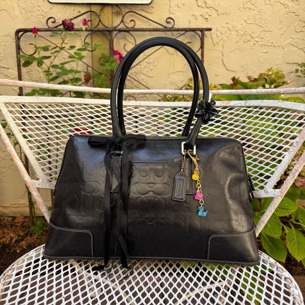 Vintage Coach Black Embossed Monogram Mini Duffle Bag